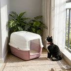 Arenero para gatos completamente cerrado | Arenero grande de plástico grueso | Con tapa abatible | Evita salpicaduras de arena | Fácil de limpiar | Gris, rosa, verde | 48 × 38 × 32 cm、57×39×41cm