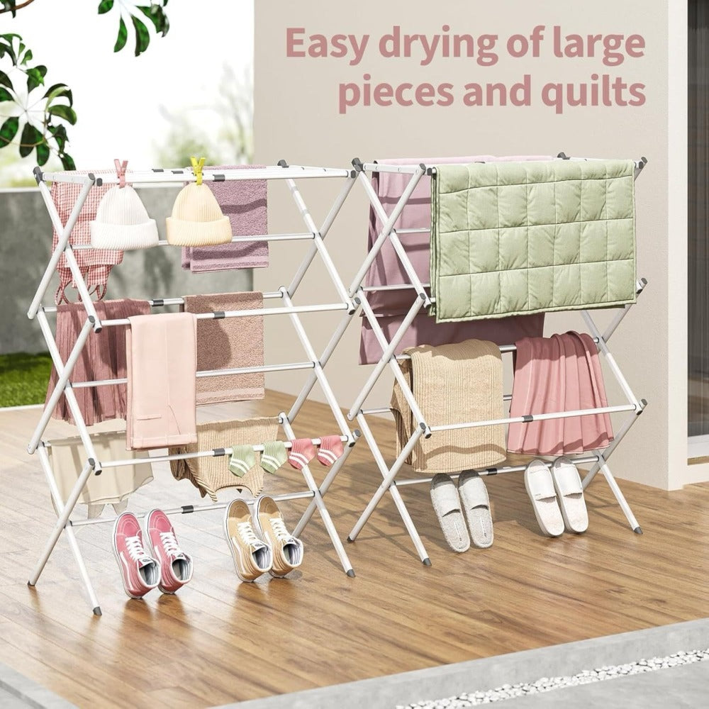 Estructura plegable para secar ropa, estructura de secado de acero portátil, resistente a la corrosión, extensible y ajustable a la cantidad de ropa, estructura de secado de metal vertical plegable con 3 niveles, estructura de secado de ropa extensible pa