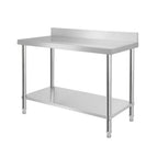 Encimeras de acero inoxidable para cocina con protector contra salpicaduras, incluye patas ajustables y estante inferior extra grande, carga máxima de 250 kg
