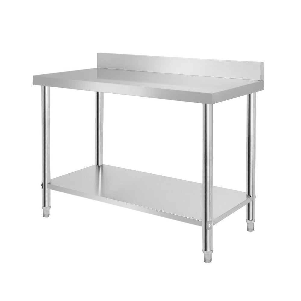 Encimeras de acero inoxidable para cocina con protector contra salpicaduras, incluye patas ajustables y estante inferior extra grande, carga máxima de 250 kg