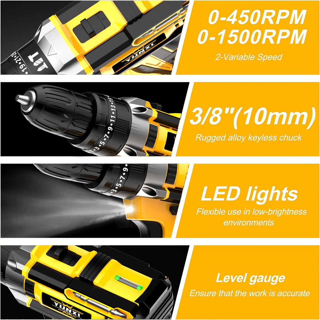 Taladro | Nueva Taladro Eléctrico Inalámbrico. Taladro Brushless Doméstico con Batería de Litio (Opcional). Destornillador Eléctrico Recargable.