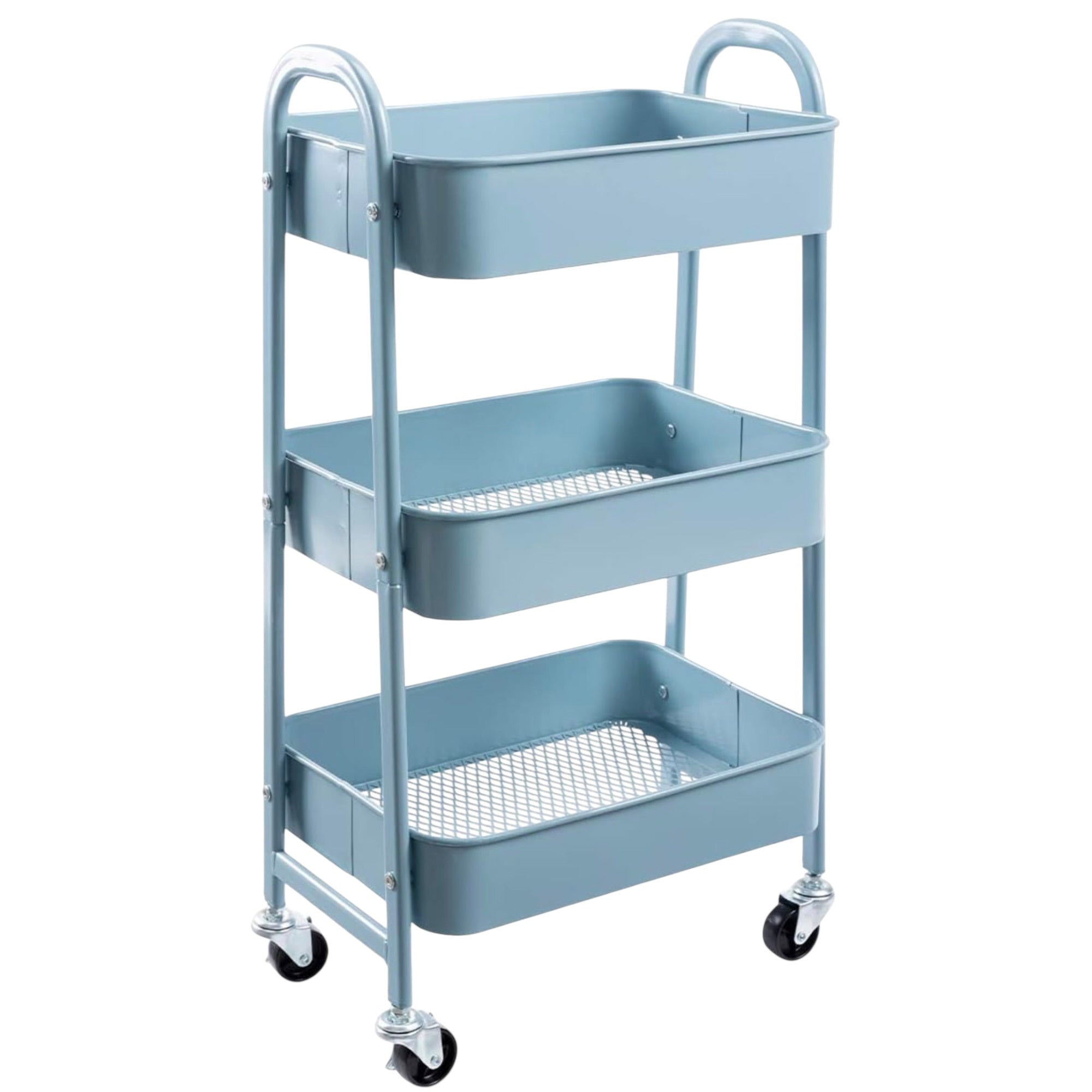 Carro móvil, Carrito de Almacenamiento de 3 Niveles, Marco de Acero, con Mango, 2 Frenos, Montaje fácil, para Dormitorio, lavadero del baño fruta