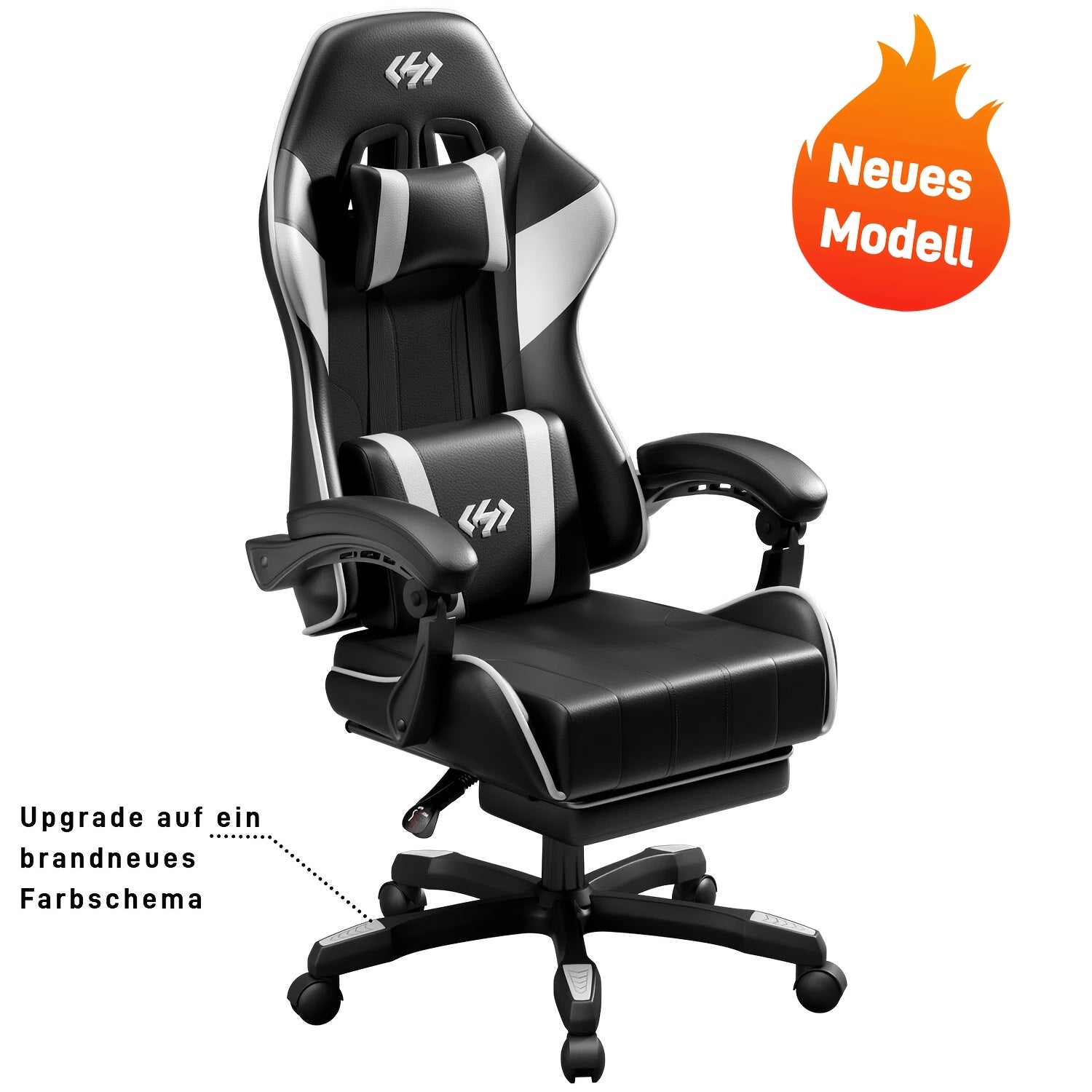 Silla de gaming ergonómica con inclinación ajustable y reposapiés, silla de oficina con reposacabezas y soporte lumbar, hecha de material duradero, ideal para trabajo y ocio