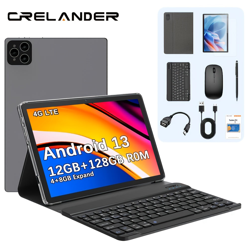 Tabletas Android | CRELANDER Tablet PC de 10.1 pulgadas, Nueva Tablet Android, 12GB (4GB+ 8GB Expandible) RAM y 128GB ROM, Soporte para Expansión