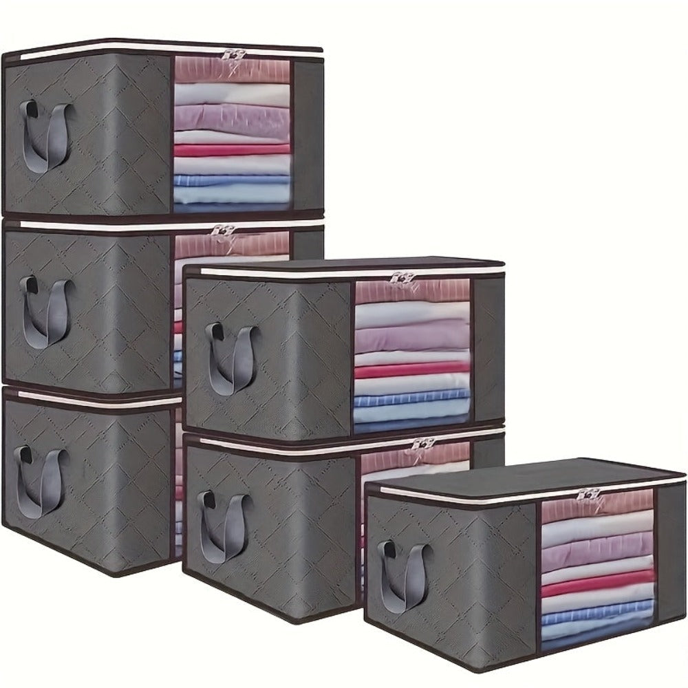 Juego de 6 bolsas de almacenamiento extragrandes, organizador plegable resistente para mantas, cojines y juguetes, fabricado con material de polipropileno grueso, con cremallera y cubierta, con asas reforzadas, que no requiere electricidad, almacenamiento
