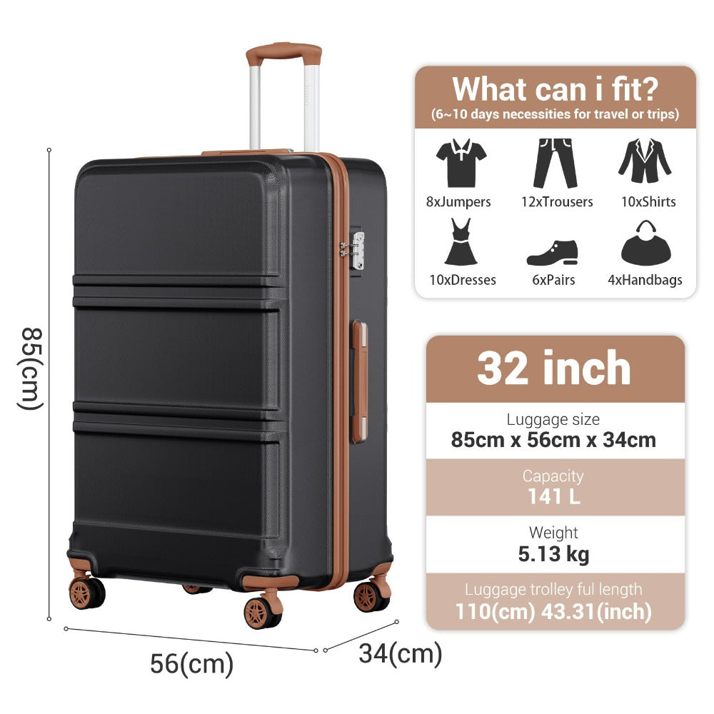 Kono ABS+PC Maleta Extra Grande de 32 Pulgadas, Diseño Horizontal Esculpidor, Equipaje Rígido con Ruedas y Mango Telescópico