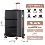 Kono ABS+PC Maleta Extra Grande de 32 Pulgadas, Diseño Horizontal Esculpidor, Equipaje Rígido con Ruedas y Mango Telescópico
