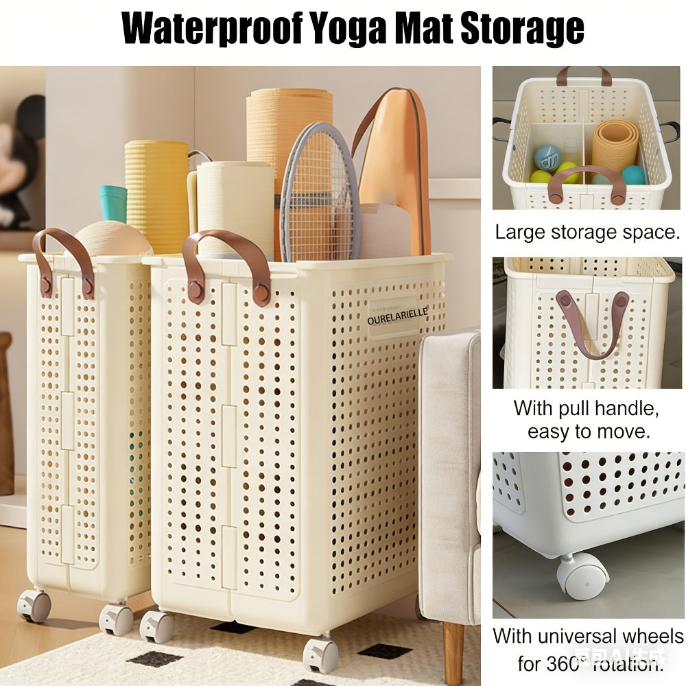 Cesta de Ropa Grande Plegable con Ruedas, Cuero Sintético Color Sólido, Versátil y Portátil para Almacenamiento en Baño y Balcón, 15.8/205GaA, Varios Tamaños Disponibles, Bolsa de Ropa para Lavandería, Cestas de Ropa