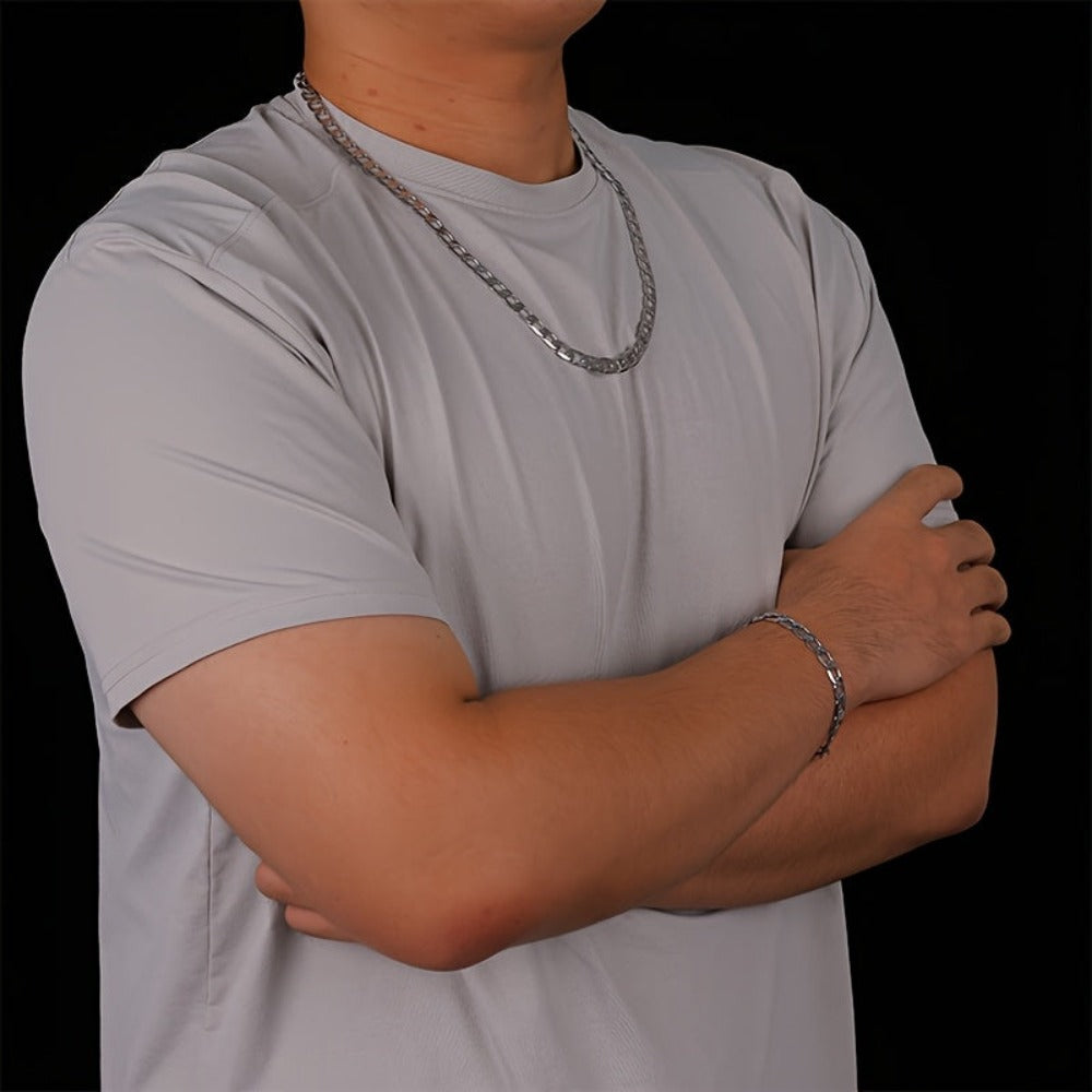 Juego de joyería plateado en plata de 925, collar de eslabones cubanos de 8 mm + juego de pulsera, joyería minimalista, regalo para el Día de San Valentín, Día de la Madre, Día del Padre, empaque en caja de regalo