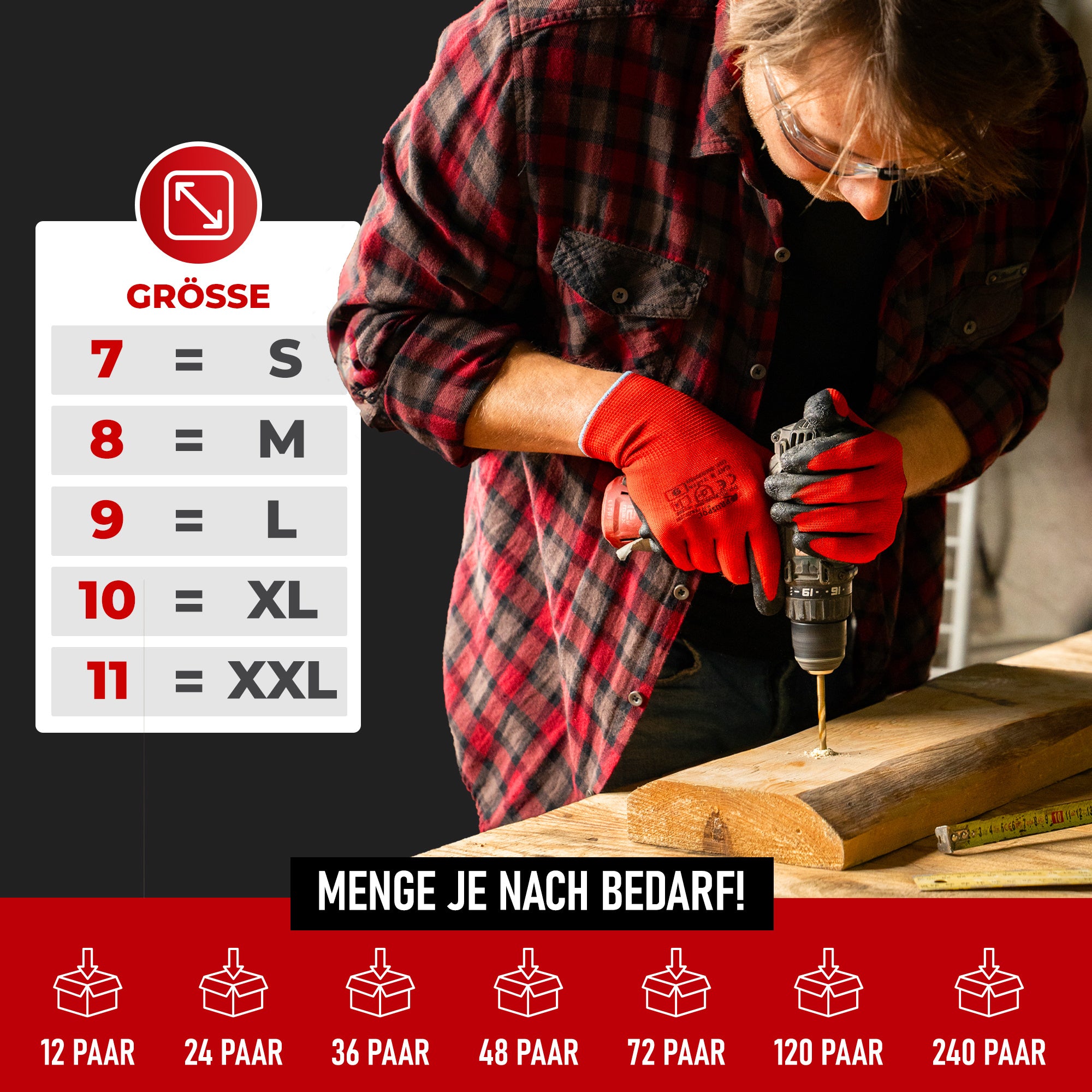 12 a 24 Pares de Guantes de Trabajo Duraderos (Talla 7/8/9/10/11), Guantes de Jardinería, Guantes de Montaje para Hombres/Mujeres con Revestimiento de Látex para Construcción, Mecánica, Talleres, Carpintería, Logística, Paquete al por Mayor