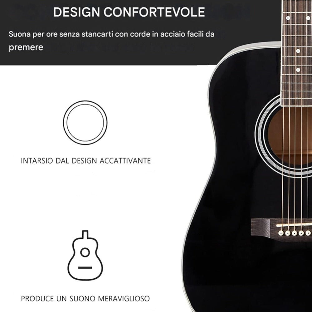 BAKAJI Guitarra Acústica Eléctrica de 41 Pulgadas con Estuche, Kit de Reemplazo de Cuerdas, Púas, Cable de Amplificador y Correa, Guitarra Folk Cutaway para Adultos y Principiantes