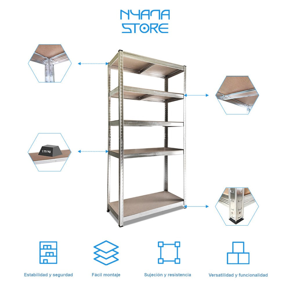 Estantería Metálica Galvanizada Nyana Home 875kg 5 Baldas 180x90x40cm
