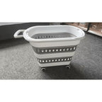 Cesta de Ropa Retráctil y Plegable con Ruedas - 45 Litros - Blanco Gris