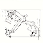 Soporte de brazo único para monitor de TV/computadora, diseño ergonómico, inclinación y rotación bidireccionales, altura ajustable, de acero, incluye 3 destornilladores portátiles.