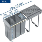 Cubo de Basura Empotrado Debajo del Gabinete, Contenedor de Residuos de Cocina, Recogedor de Basura Extensible, Sistema de Separación de Residuos con Rieles Telescópicos, Gris