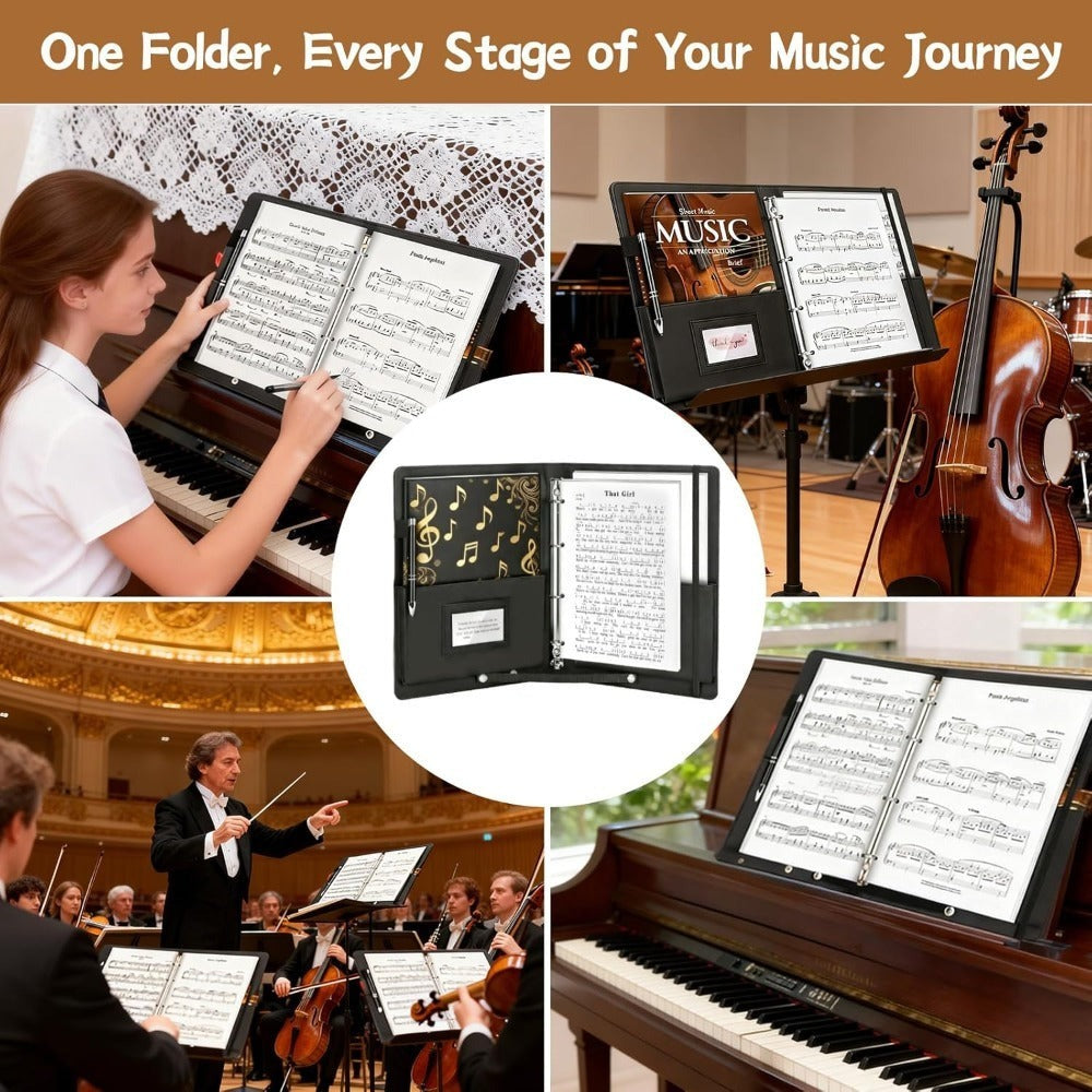 Carpeta de música A4 grande, carpeta de música de 4 anillos, 220 hojas máximas, para piano y actuación en escena