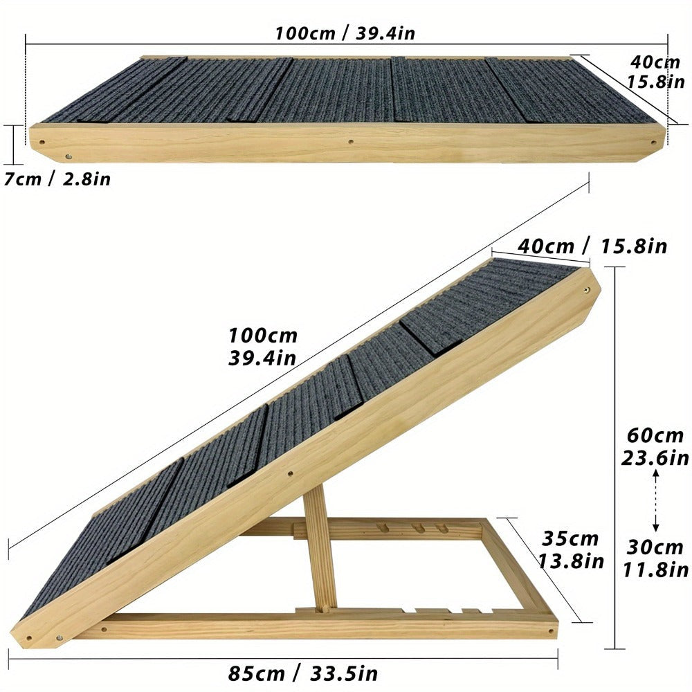 Rampa plegable para perros Portátil, rampa para mascotas Cuatro niveles de altura ajustables Escaleras para gatos y perros grandes Pasos antideslizantes para camas, sofás o coches Escalera para mascotas Carga máxima 100kg 100x40x60cm