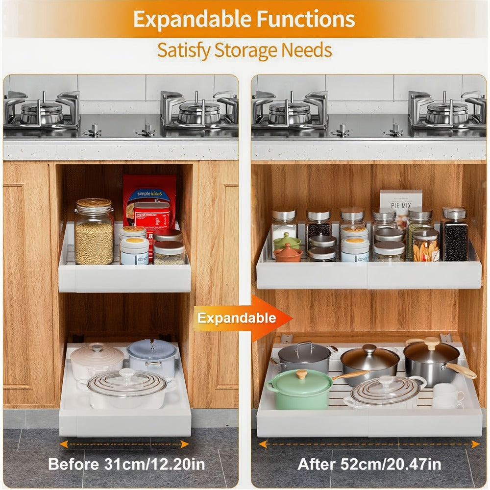 Juego de 2 organizadores extraíbles para gabinetes - estante deslizante expandible y resistente, ideal para armarios de cocina o repisas extensibles, perfecto para la despensa, ancho ajustable 31cm-52cm (/blanco)