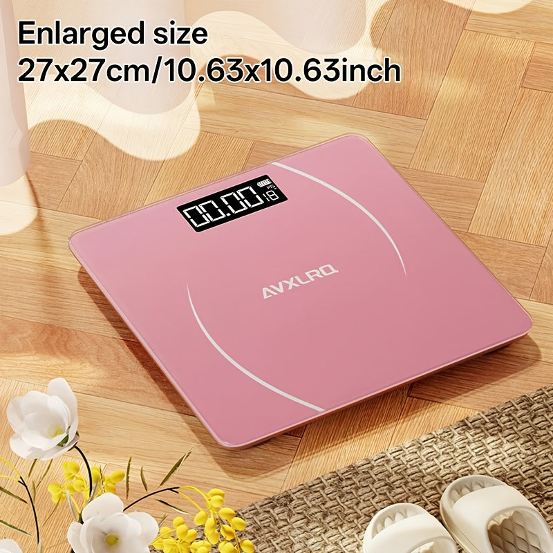 Báscula de baño de alta precisión, báscula electrónica de cuerpo con pantalla LCD ultradelgada con visualización de temperatura, inicio automático al pesar, pesaje hasta 180 kg, cambio de unidad LB/KG, diseño de plataforma de vidrio templado antideslizant