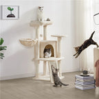 Costoffs Árbol para gatos de 107 cm con plataforma de observación, cueva para gatos, 5 postes de sisal, cueva de descanso, rascador y bola de felpa colgante, mueble para gatos