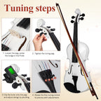 Violín de madera con arco, cuerdas, paño de limpieza y hombro - Elegante extremo blanco, incluye arco y accesorios para principiantes y profesionales, accesorios para violín, calidad profesional, diseño clásico, artesanía de alta calidad