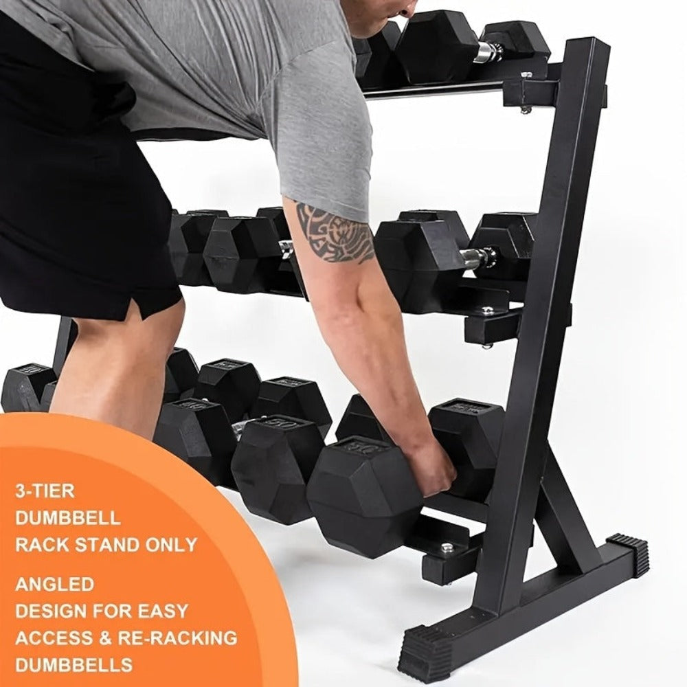 Estante de Pesas de 3 Niveles para Uso Comercial/Residencial - Ancho Ajustable (5.08cm-12.95cm), Soporte de Pesas con Capacidad de 1100 kg, Equipo de Gimnasio con Patas de Goma Antideslizantes, Ahorra Espacio - Estructura Estable para Gimnasio en Casa, Fá