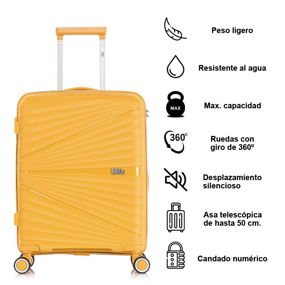 Maleta de cabina de 55x39x21.5cm (46L) de polipropileno - Candado incrustado - 20 pulgadas - RK06 Choco Azul Marino