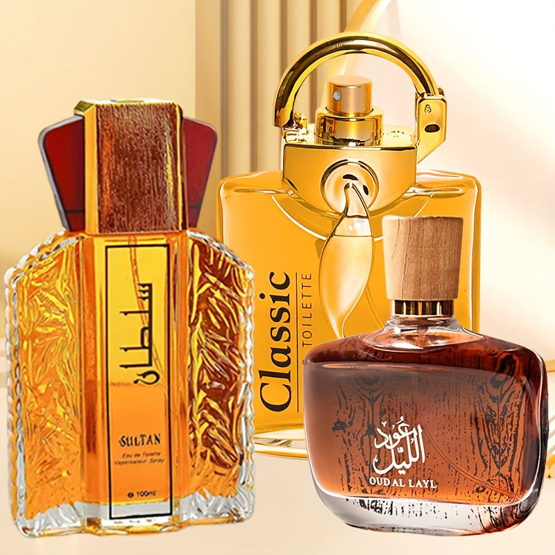 X 3, Tres Fragancias Árabes Diferentes para Hombre, Larga Duración, Aromas Ricos y Atractivos, Body Spray, Ideal Como Regalo Festivo para Amigos y Familiares, Asequible y Perfecto para Uso Diario Social y de Negocios