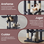 Árbol para Gatos de 175 cm, Torre Multinivel, 2 Niveles, 2 Hamacas, 5 Postes Rascadores, Cepillo, Plataformas, Regalos de Navidad