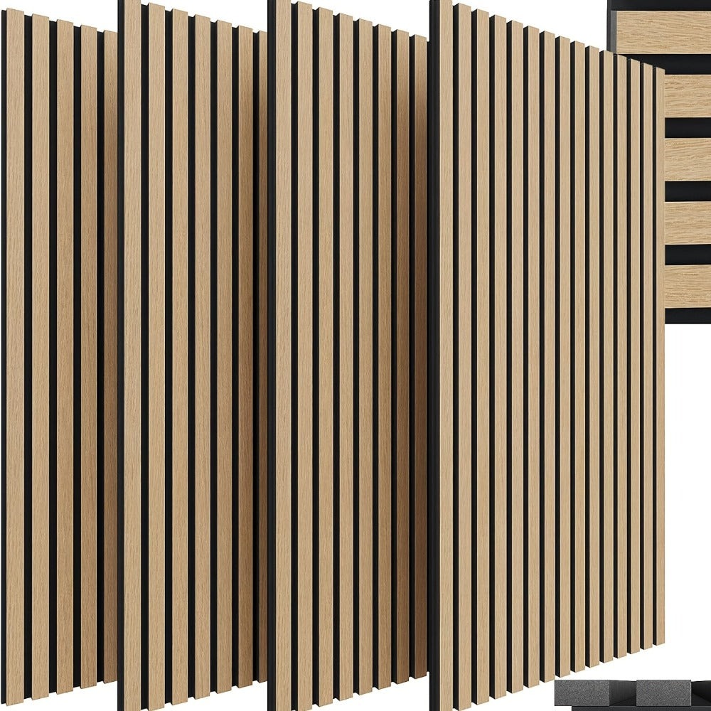 4 paneles acústicos 3D de 120X60X2.1Cm, 2.88Sqm - 4 piezas, paneles de pared con aspecto de madera, materiales de aislamiento acústico, revestimiento de pared para aislamiento acústico eficaz, con aislamiento acústico de fieltro, para estudio de grabación