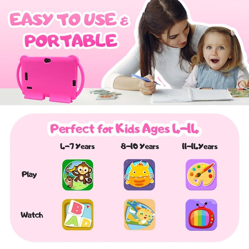 EATMPC, Tableta para Niños de 17.78 cm con Control Parental, Android 14 y 4GB RAM, 32GB ROM, Pantalla IPS Protección Ocular, Aplicaciones Educativas Preinstaladas, GMS, Funda Antigolpes, Compatible Netflix y YouTube, Rojo/Azul