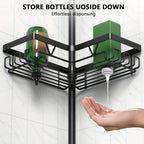Un estante de esquina robusto y alto para el baño, un estante de esquina ajustable para la ducha que no requiere perforaciones, con un estante de almacenamiento negro de 4 niveles resistente al óxido, ideal para organizar áreas de ducha de esquina - Perfe