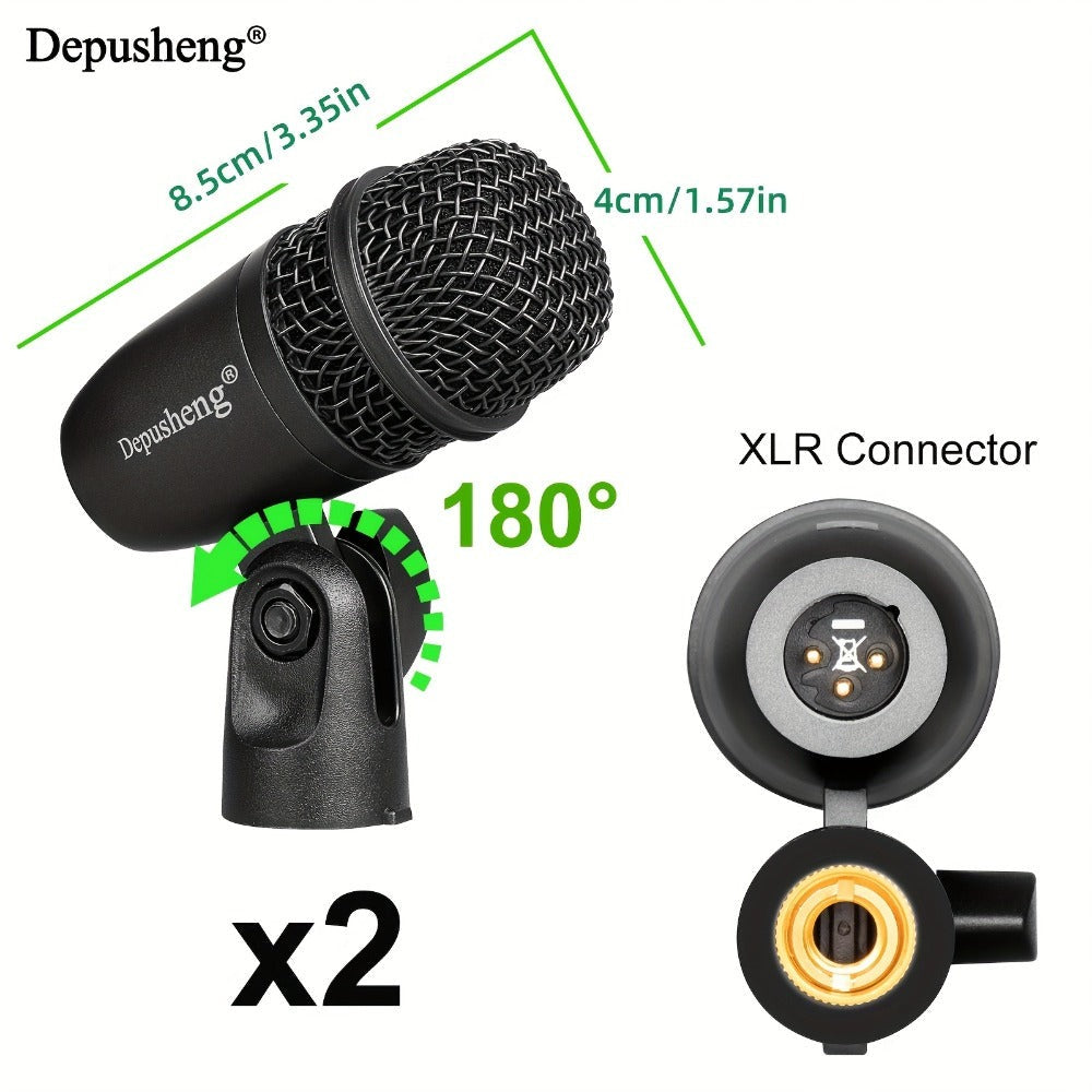 Kit de micrófonos dinámicos con cable Depusheng de 5/7 piezas para batería, voz y otros instrumentos con clip roscado para escenario, 4 de julio/Día de la Independencia