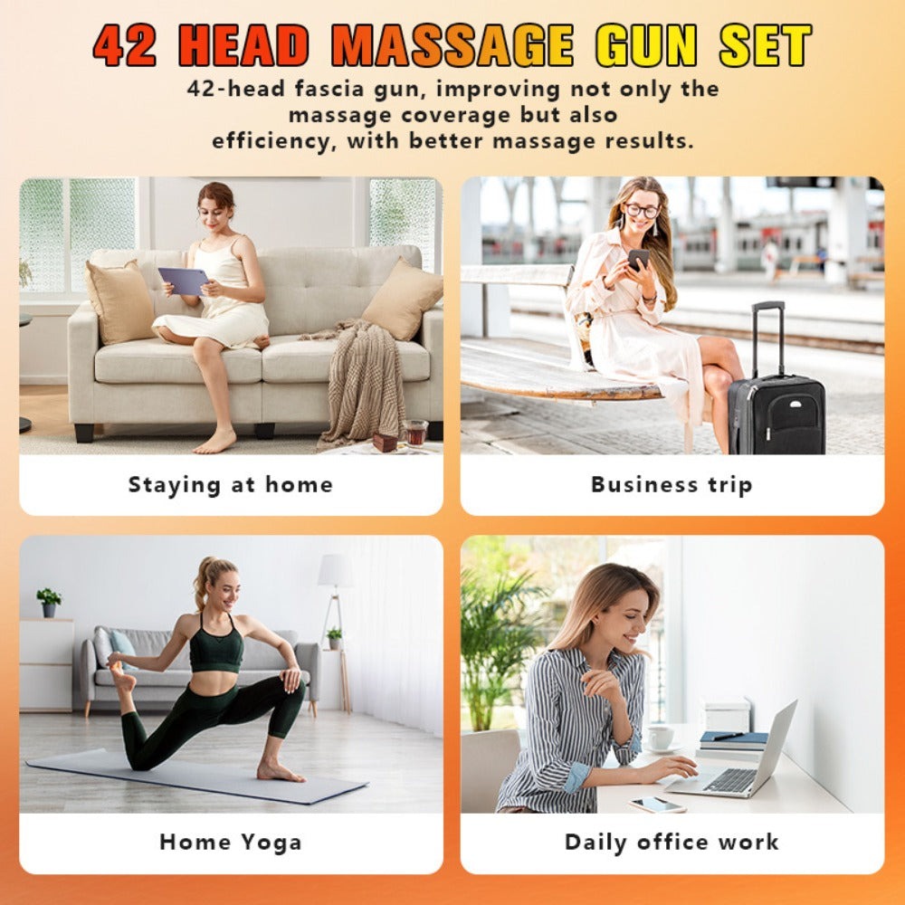 Masajeador multifuncional de 12/42 cabezales, masajeador eléctrico corporal, compresa caliente, relaja músculos, apto para cuello, hombros, espalda y piernas, 9 modos de ajuste, pistola masajeadora, apto para fitness en casa, deportes al aire libre, relaj