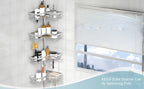 Estante de esquina ajustable de acero inoxidable para baño, 4 niveles, resistente al óxido, con soporte de tensión para ducha, con ganchos y jabonera, ideal para bañera/ducha (63.5-290 cm), organizador de almacenamiento de baño de alta gama sin taladro