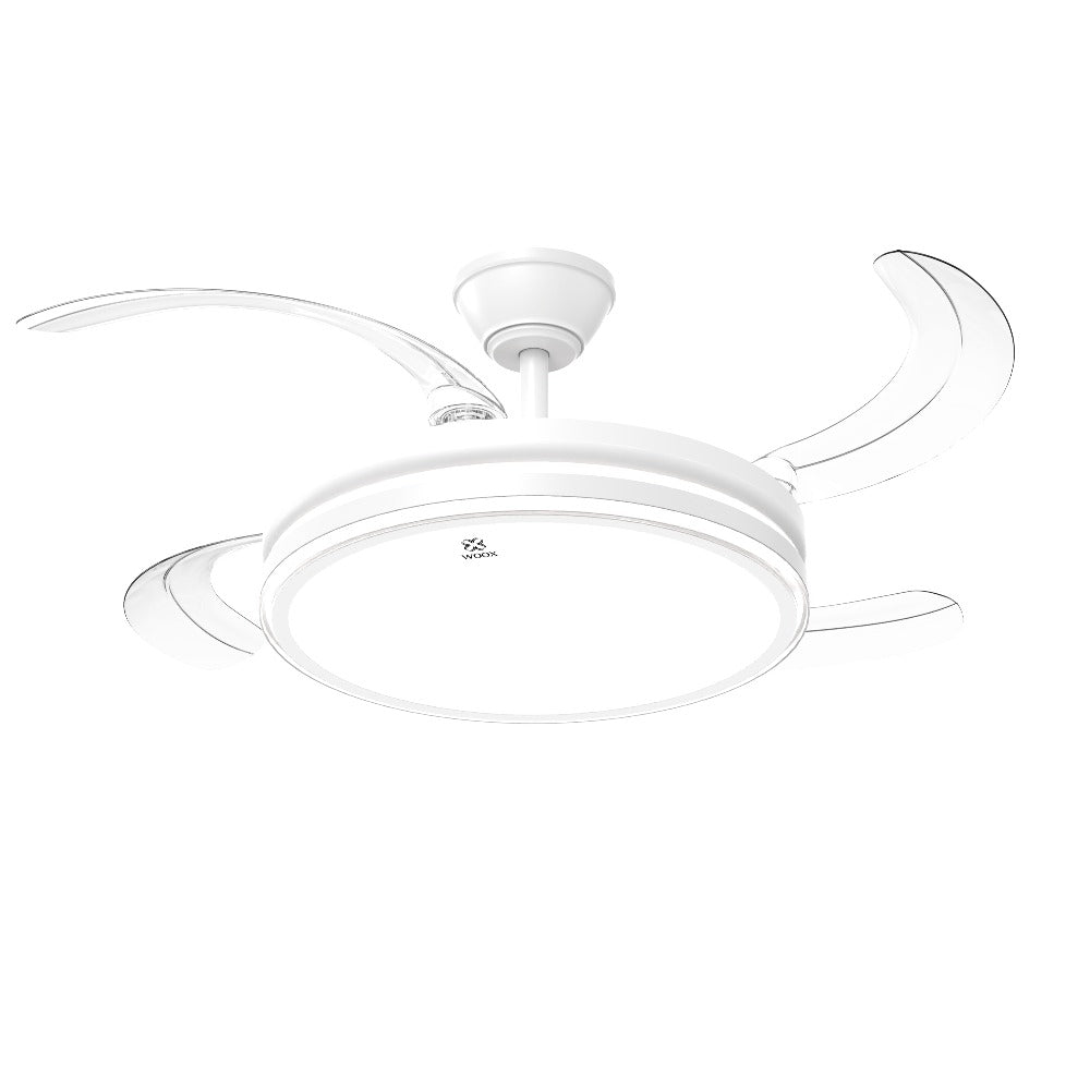 Ventilador de techo moderno con luz LED de 50W con regulación continua, aspas retráctiles y mando a distancia – Motor DC de cobre puro silencioso, bajo consumo y larga duración, brillo y temperatura ajustables, 6 velocidades, memoria y temporizador. Ideal