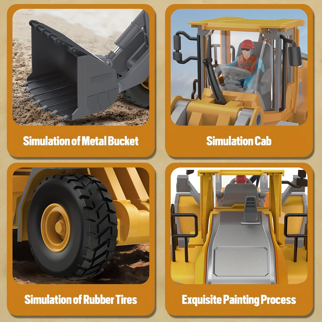 Cargadora a control remoto - Camión de juguete bulldozer a control remoto con operación de simulación de cucharón hidráulico, Colección de modelos de tractor de construcción de vehículos de ingeniería para niños y niñas