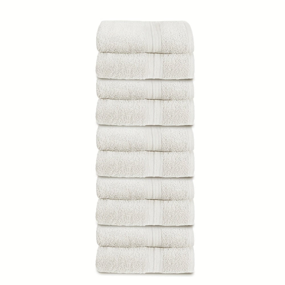 Juego de 10 Toallas de Mano de 50 x 100 cm, 550 g/m², Toallas de Algodón Suave, Secado Rápido, Altamente Absorbentes y Ligeras, Multiusos con Borde a Rayas Moderno, Ideales para Hogar, Hotel y Baño