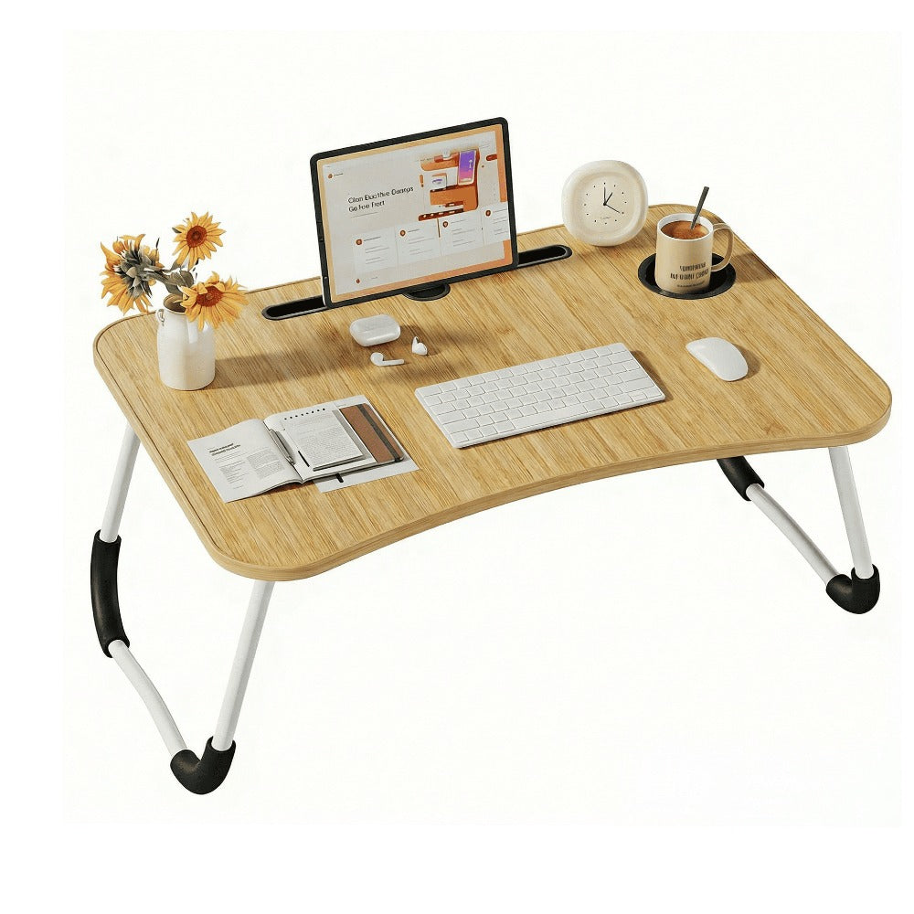 Mesa plegable multifunción para cama y sofá con portavasos, 60×40×28 cm, mesa auxiliar con atril para leer en la cama, bandeja multifunción para ordenador, libros, trabajo y estudio en casa (con cajón / sin cajón)