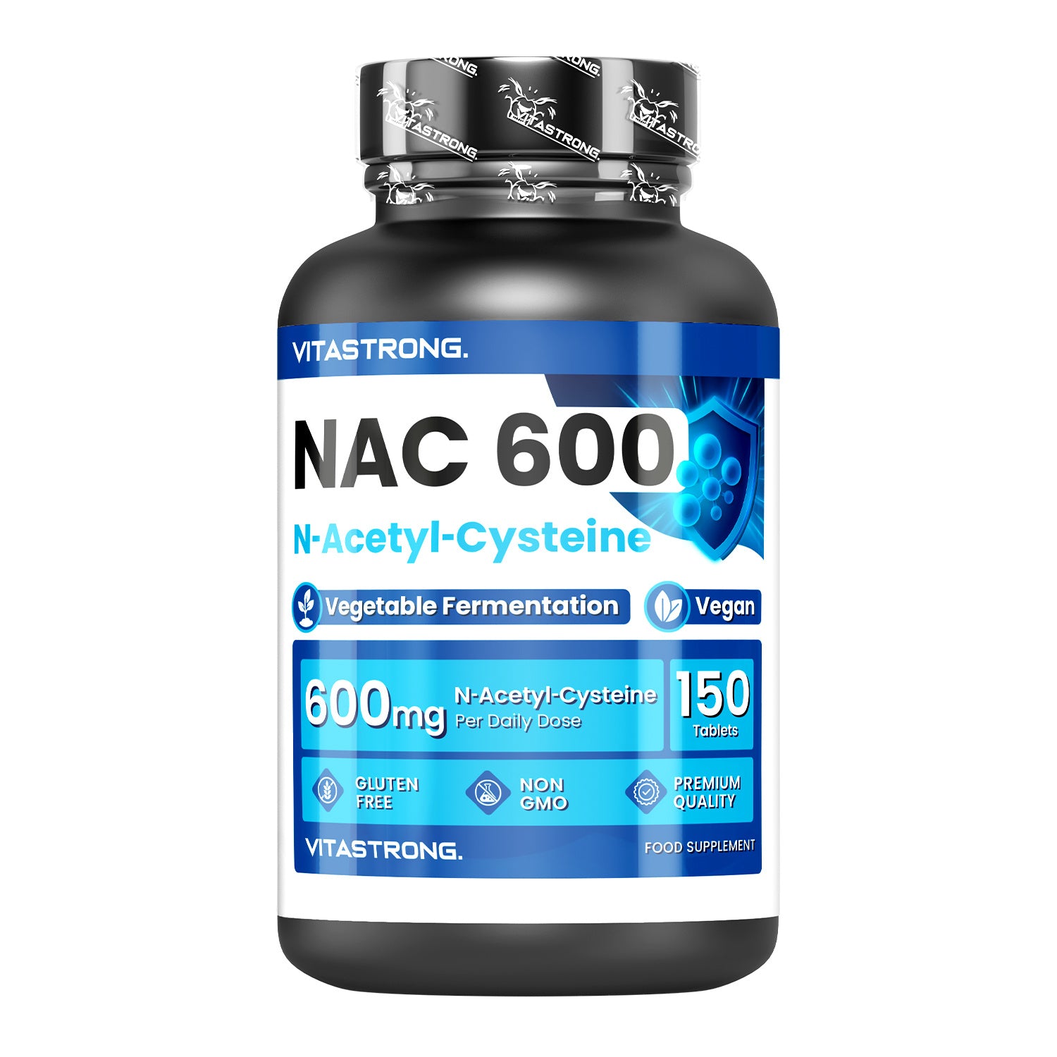 Vitastrong NAC 600 mg 150 comprimidos | Suplemento dietético con N-acetilcisteína de fermentación vegetal, fórmula vegana, 1 comprimido al día