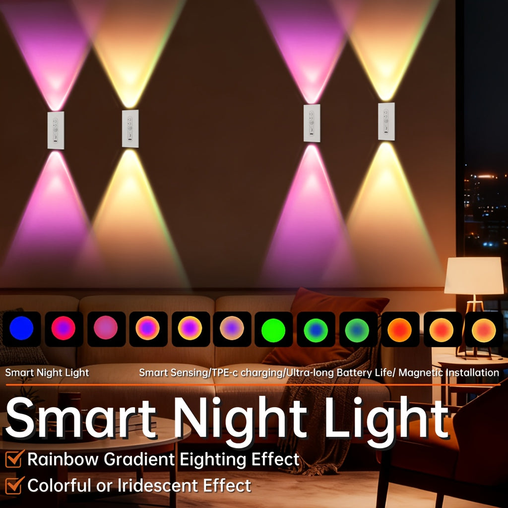 Luces nocturnas con sensor de movimiento para dormitorio baño pasillo y armario | 4 piezas y 7 Colores y Recargable