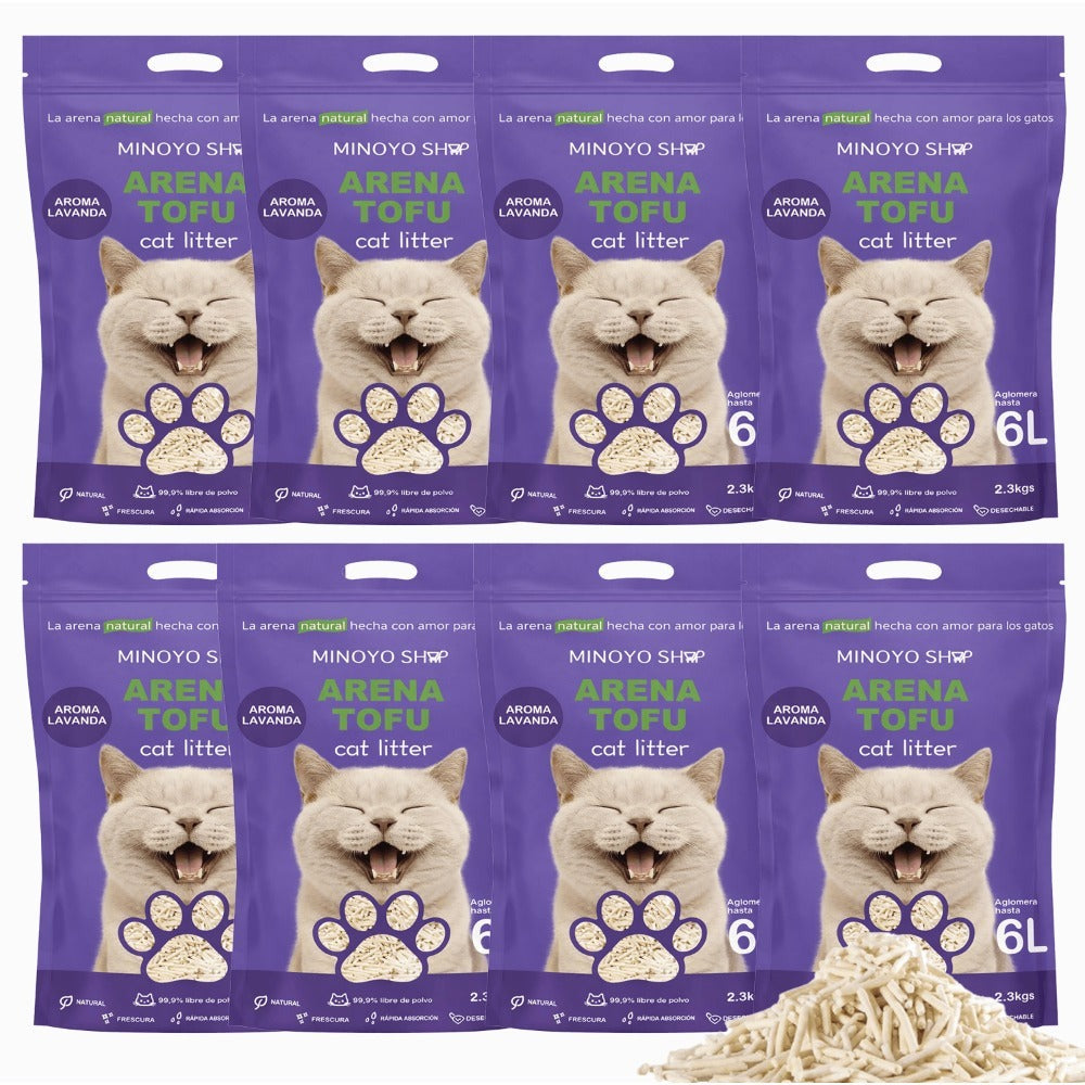 Arena de Tofu para Gatos aglomera 6L - Sin Polvo Fácil de Aglomerar y Controla Olores -y Segura para Gatitos - Pack de 4/8 Bolsas