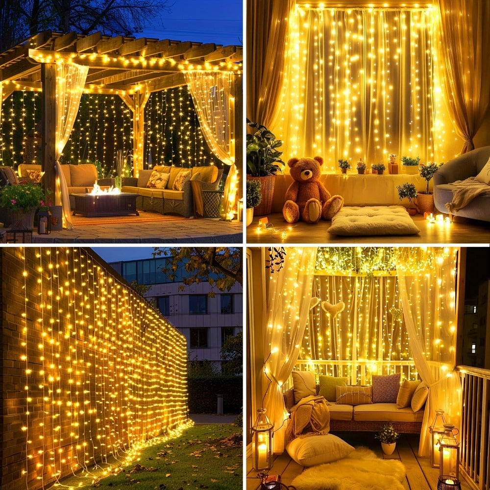 Guirnalda de luces solares de 330 LED 3*3 - 8 modos, control remoto, energía solar, uso durante todo el año, 0 facturas de electricidad, duradera - Perfecta para jardín exterior, patio, gazebo, fiesta, festival, boda, decoración navideña