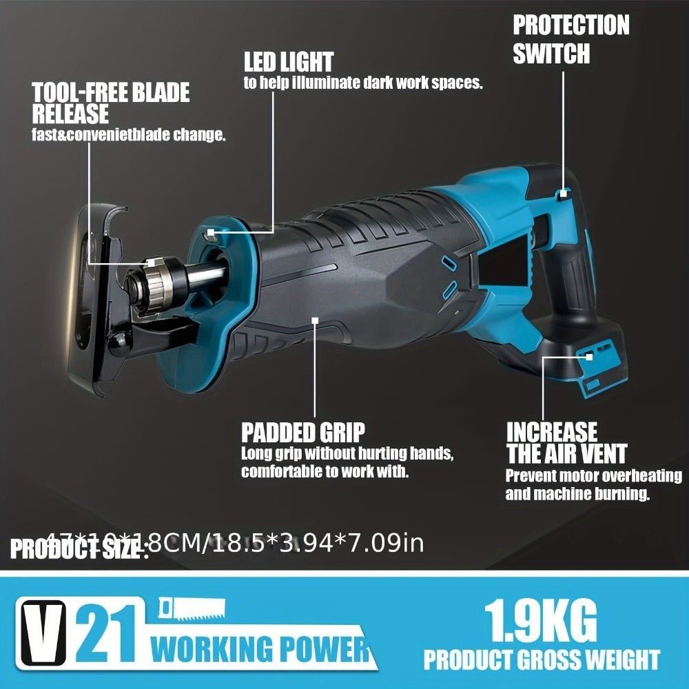 Sierra Recíproca Inalámbrica, Compatible con Makita, Batería de 18V, Sierra Eléctrica de Velocidad Variable 0-2800SPM con 2 Baterías, 4 Hojas de Corte, Cargador Rápido, Luz LED, para Madera, Metal y PVC, Nota: Multiatributo (Sin Batería incluida)