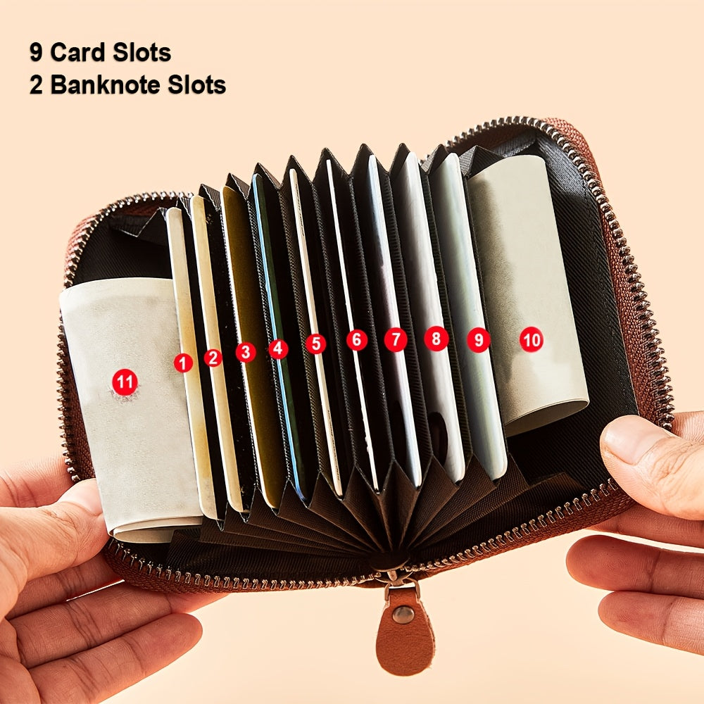 Cartera de Cuero Genuino para Hombre con Juego de Tarjetas de Bendición, Bloqueo RFID, Ultra Delgada, Piel de Vaca de Primera Calidad, Porta Tarjetas de Identificación y Crédito Multifuncional Compacto, Regalo para Navidad, Día de San Valentín y Día del P