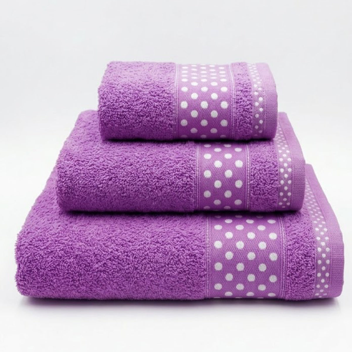 Juego de Toallas de Algodón 100% (3 Piezas) - Incluye Toalla de Tocador, Lavabo y Ducha | Tacto Suave, Ultra Absorbentes con Diseño Elegante de Lunares | Set Premium para Baño