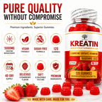 Creatina Monohidrato Gomas de Fresa 5000mg (5g) por Porción – 120 Gomas de Fresa Veganas – Con Tartrato de L-Carnitina y Vitamina B6 – Suplemento Alimenticio Sin Azúcar para Adultos – Fórmula Diaria Fácil de Masticar – Alternativa Conveniente a las Polvos