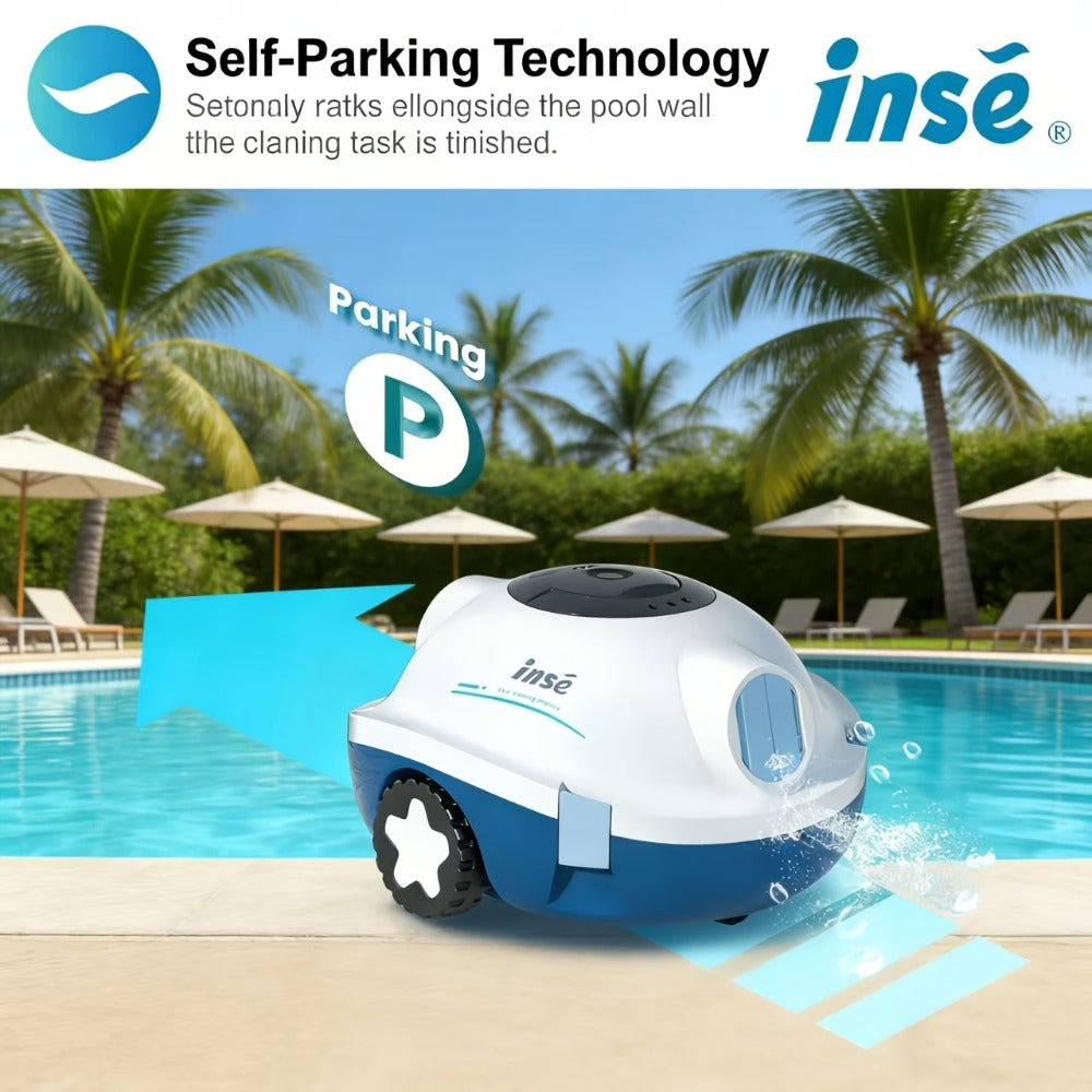 Limpiadora robótica de piscina INSE Y10, operación fácil, potente rendimiento de limpieza, fuerte succión con entradas de succión duales, 46000pa, cesta de filtro de 1.5L, batería de larga duración, autoestacionamiento automático a lo largo de la pared de
