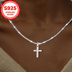 Collar con cruz brillante de plata esterlina S925, cadena de clavícula minimalista y moderna en estilo étnico para mujeres, resalta la personalidad y la elegancia.