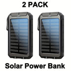 Paquete de 2 cargadores solares de 20000mAh, panel de carga solar portátil con doble salida USB, paquete de batería externa de carga rápida, modelo de emergencia con linterna LED incorporada para senderismo. (Paquete de 2)